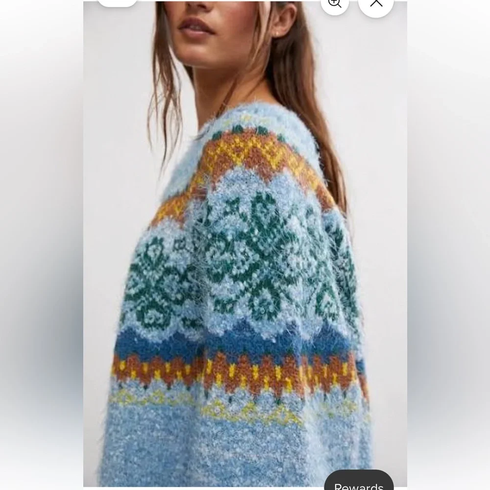 FREE PEOPLE Festive Frost Norway Sweater Sz M - Picture 4 of 7